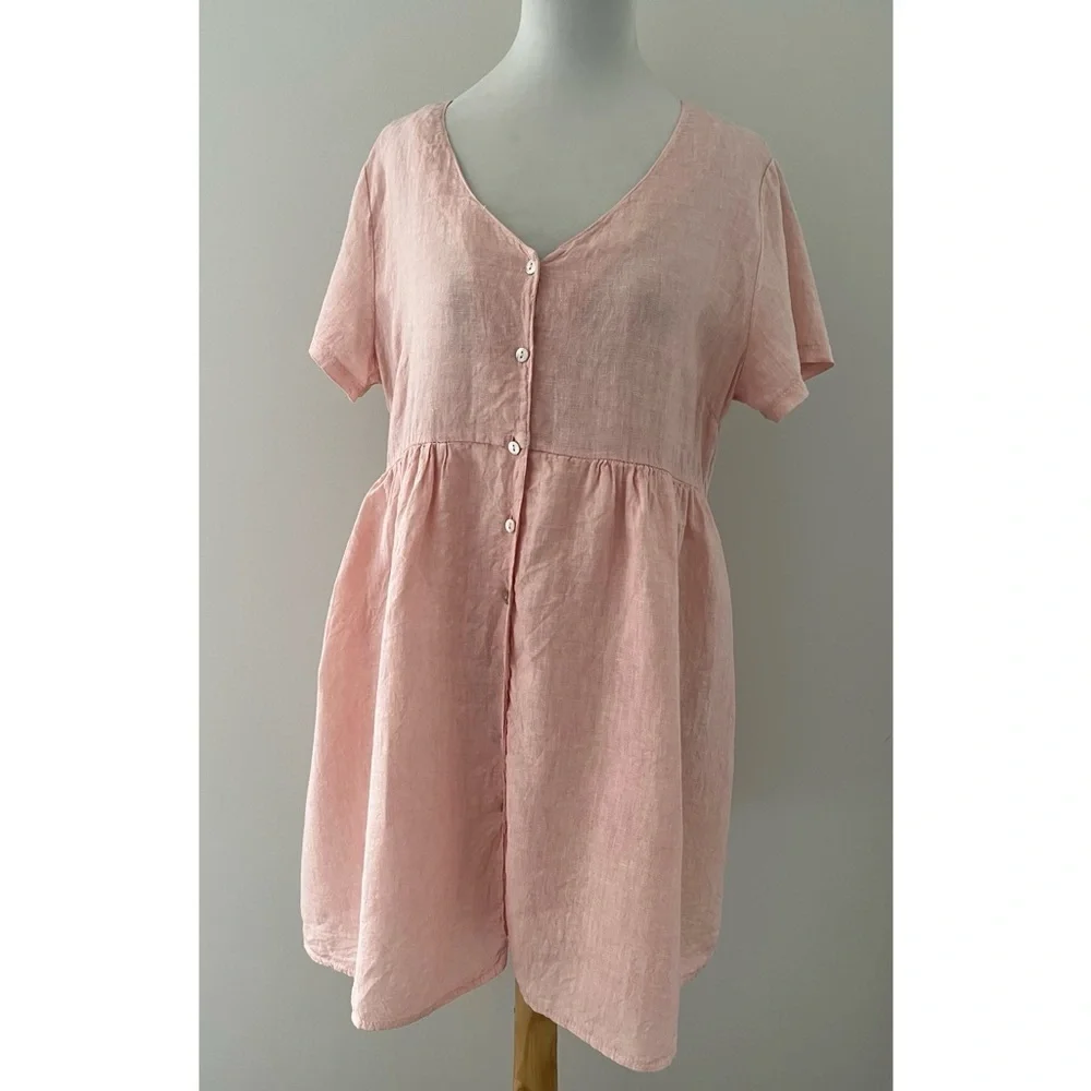 Jillian Harris x Priv Hamptons 100% Linen Blush Babydoll Dress L - Picture 2 of 10
